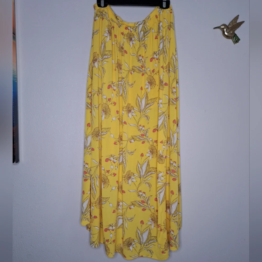 Express Yellow Floral Hi-Low Skirt Crinkle Lined Wrap Spring Boho Large - Picture 4 of 13
